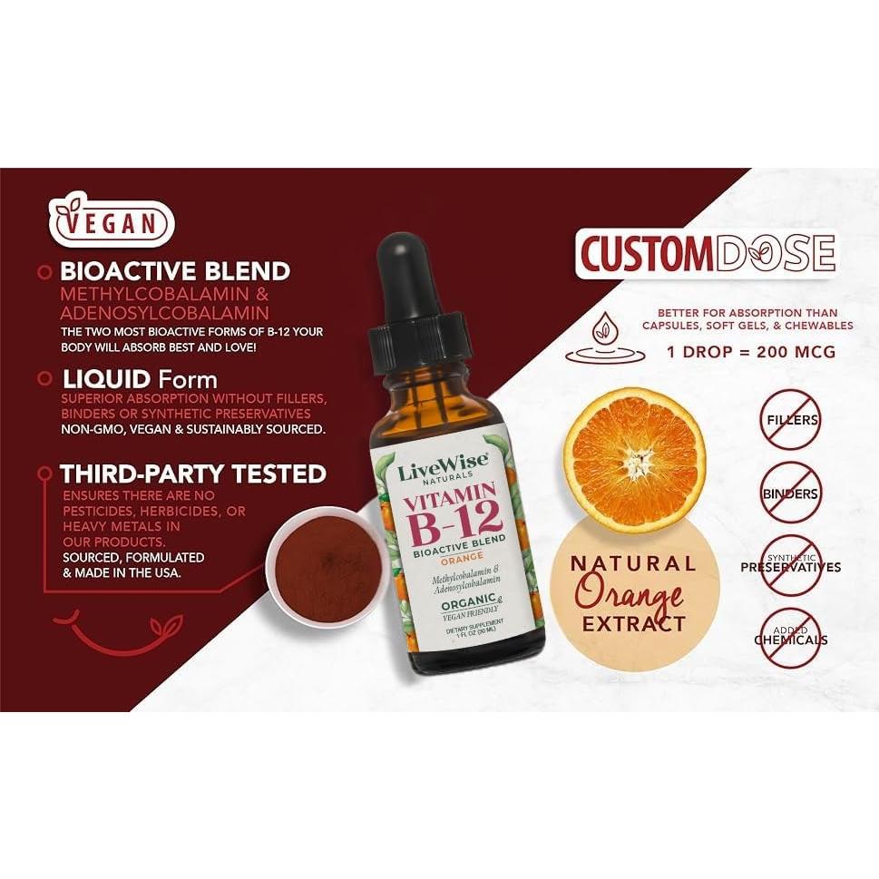 Gotas Líquidas de Vitamina B12 Vegana Live Wise 29.57 ml