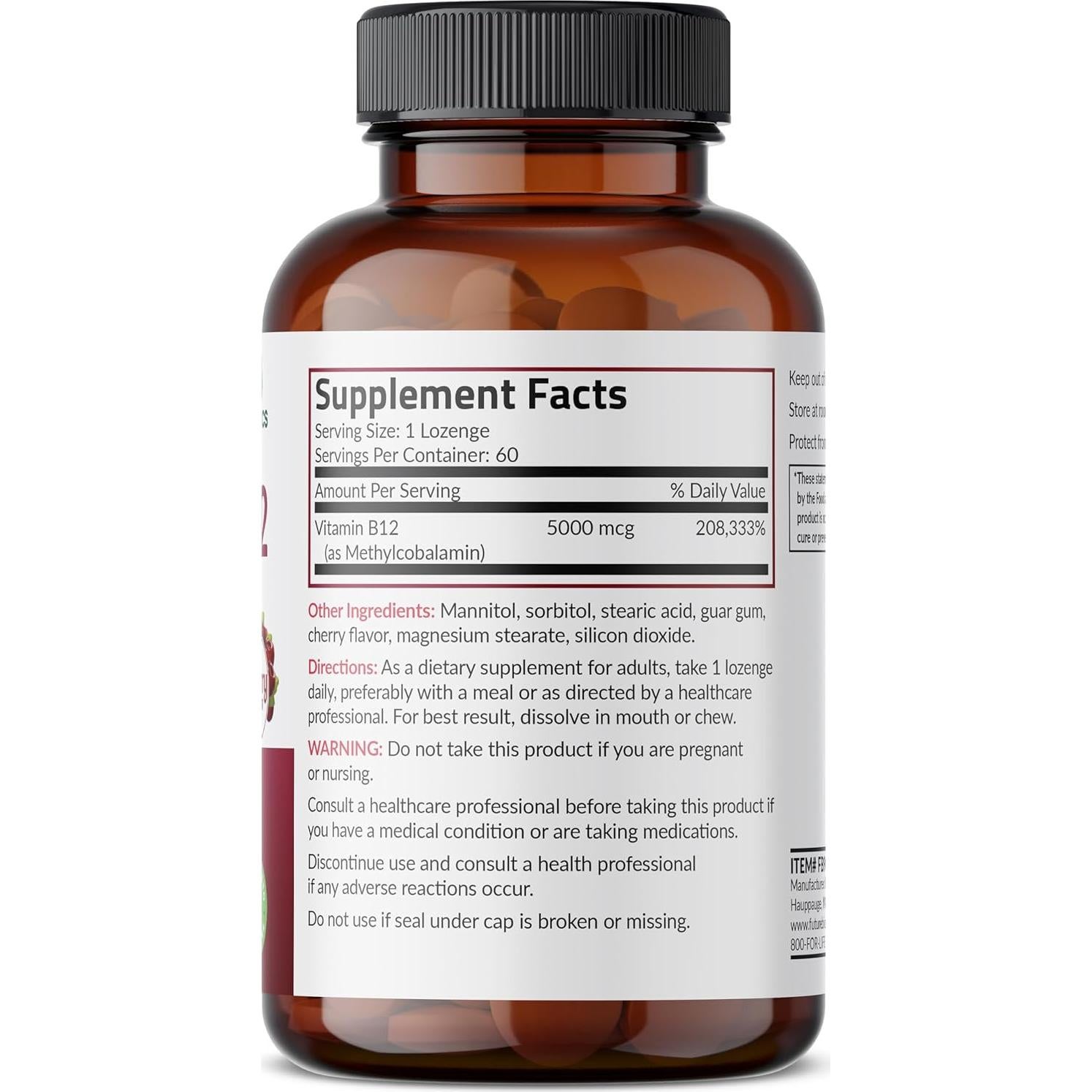 Futurebiotics Methyl B12 5000 MCG Vitamina B12 Sabor Cereza 60 Pastillas