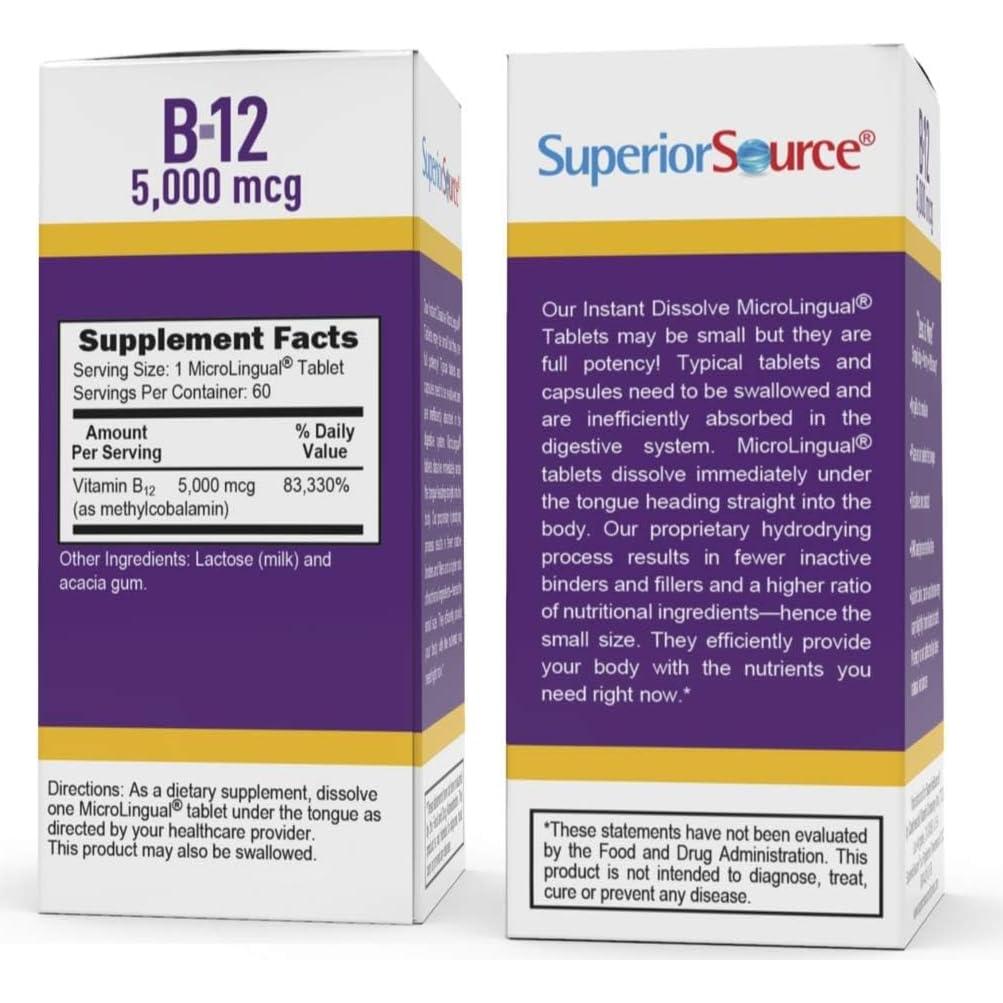 Vitamina B12 Sublingual 5000 mcg Superior Source - 60 Tabletas