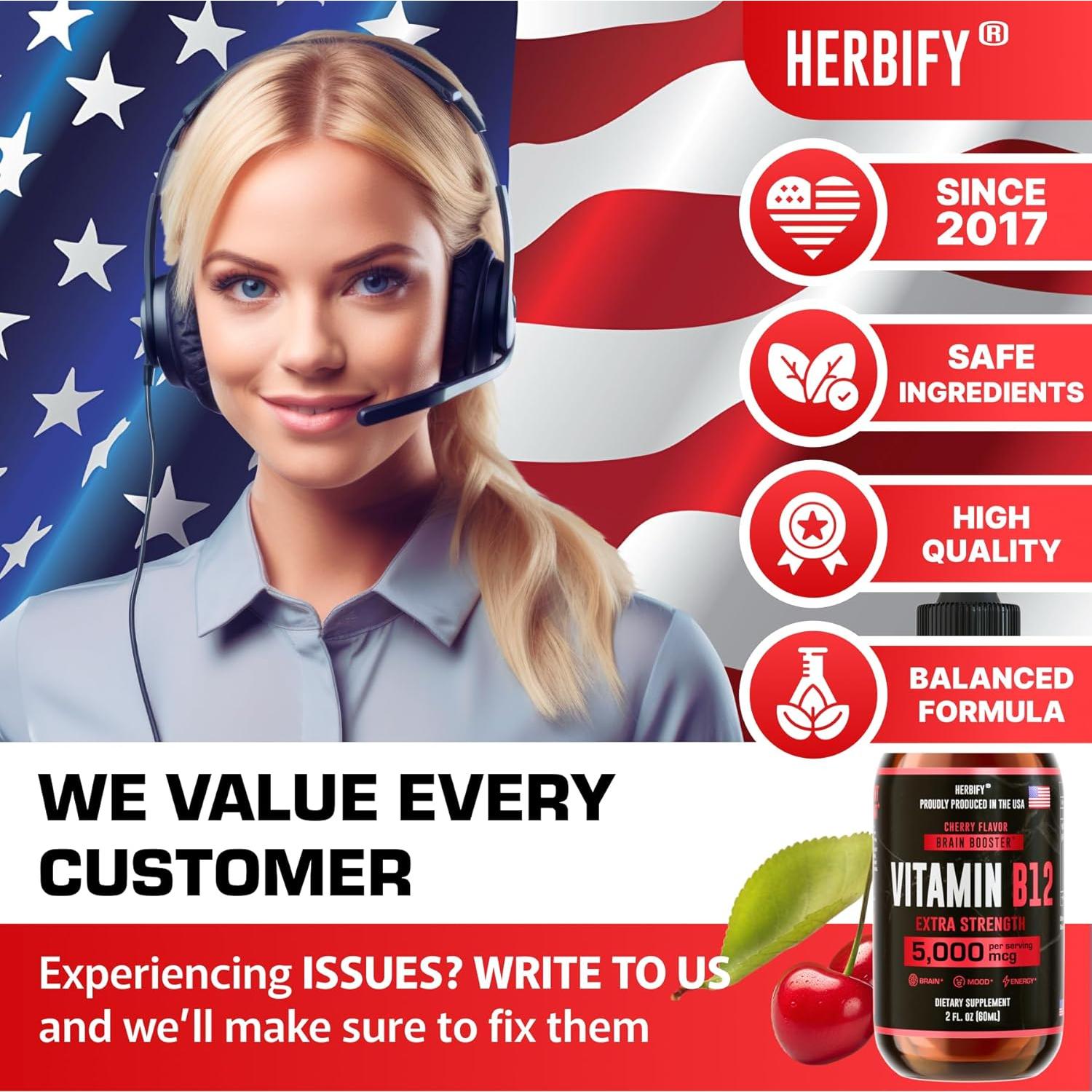 Suplemento Energético B12 Metilada HERBIFY 5000 Mcg 60 ml