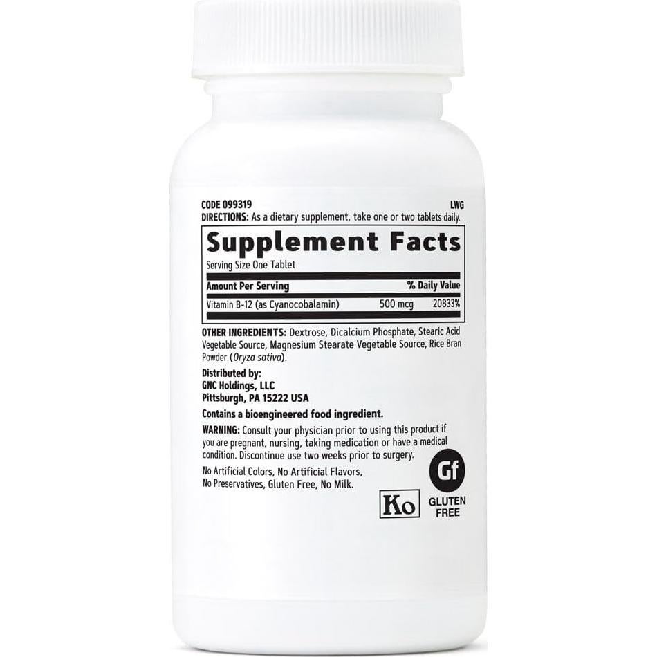 GNC Vitamina B-12 500 mcg - 100 Tabletas Vegetarianas