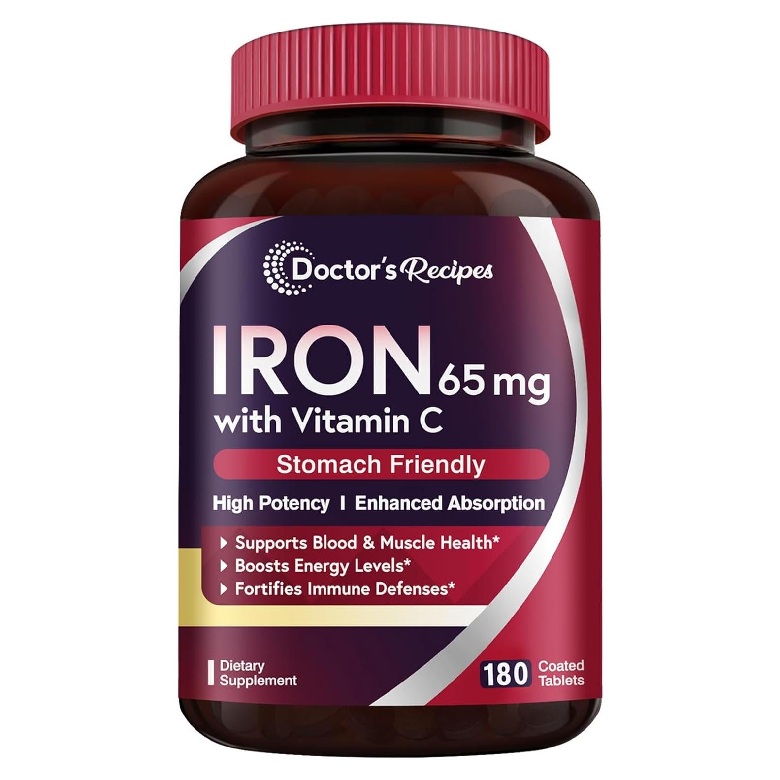 Suplemento de Hierro Recetas del Doctor 65 mg + Vitamina C 180 Tabletas