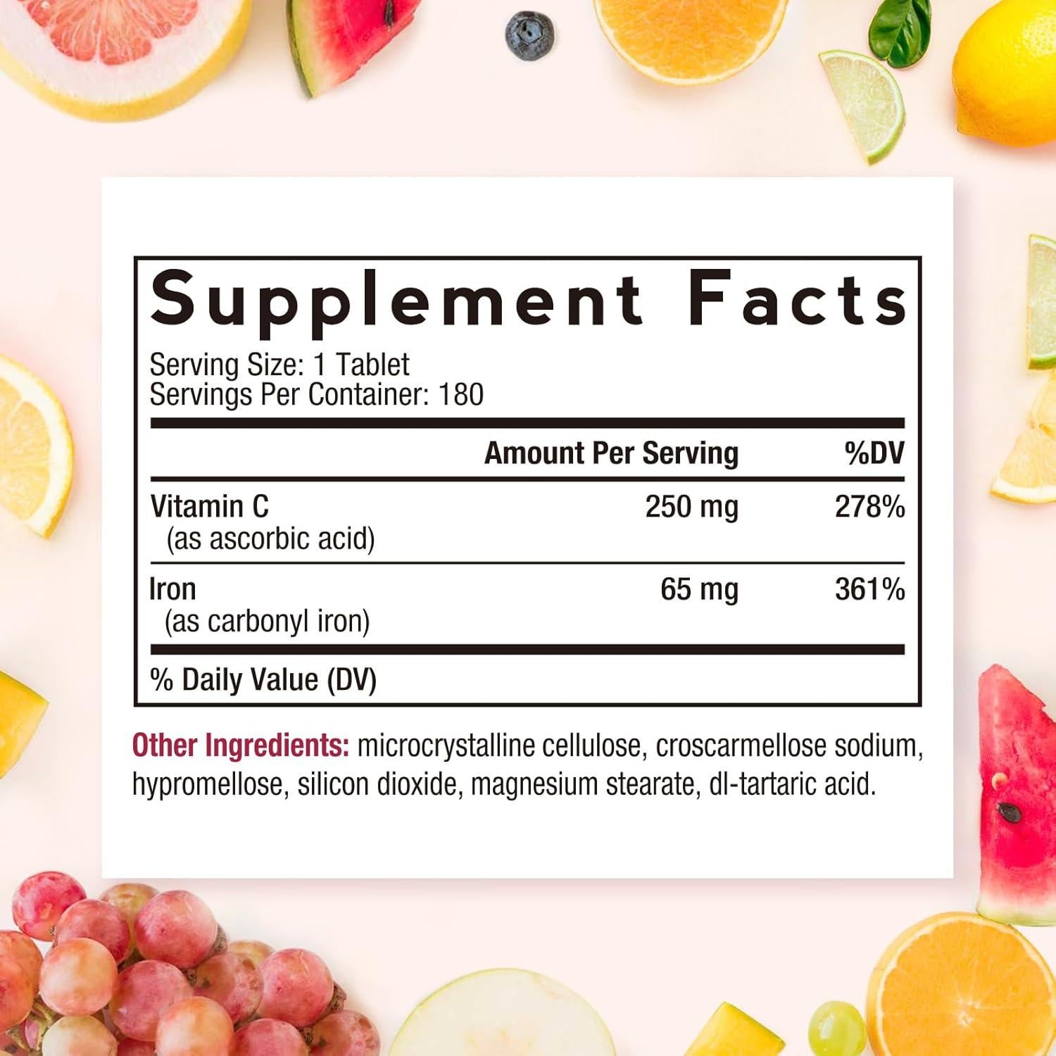 Suplemento de Hierro Recetas del Doctor 65 mg + Vitamina C 180 Tabletas