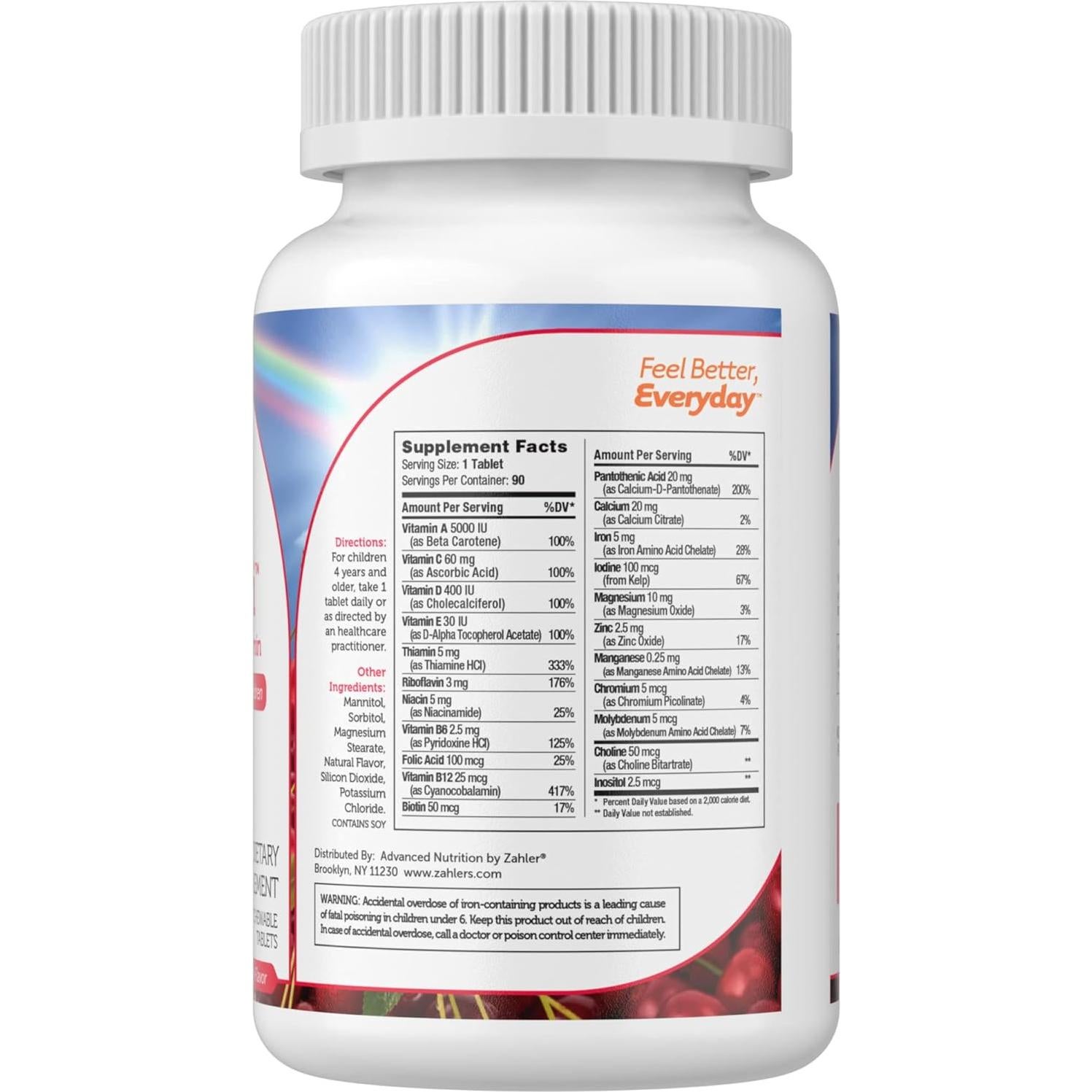 Multivitaminas Masticables Zahler Kids 90 Tabletas Cereza