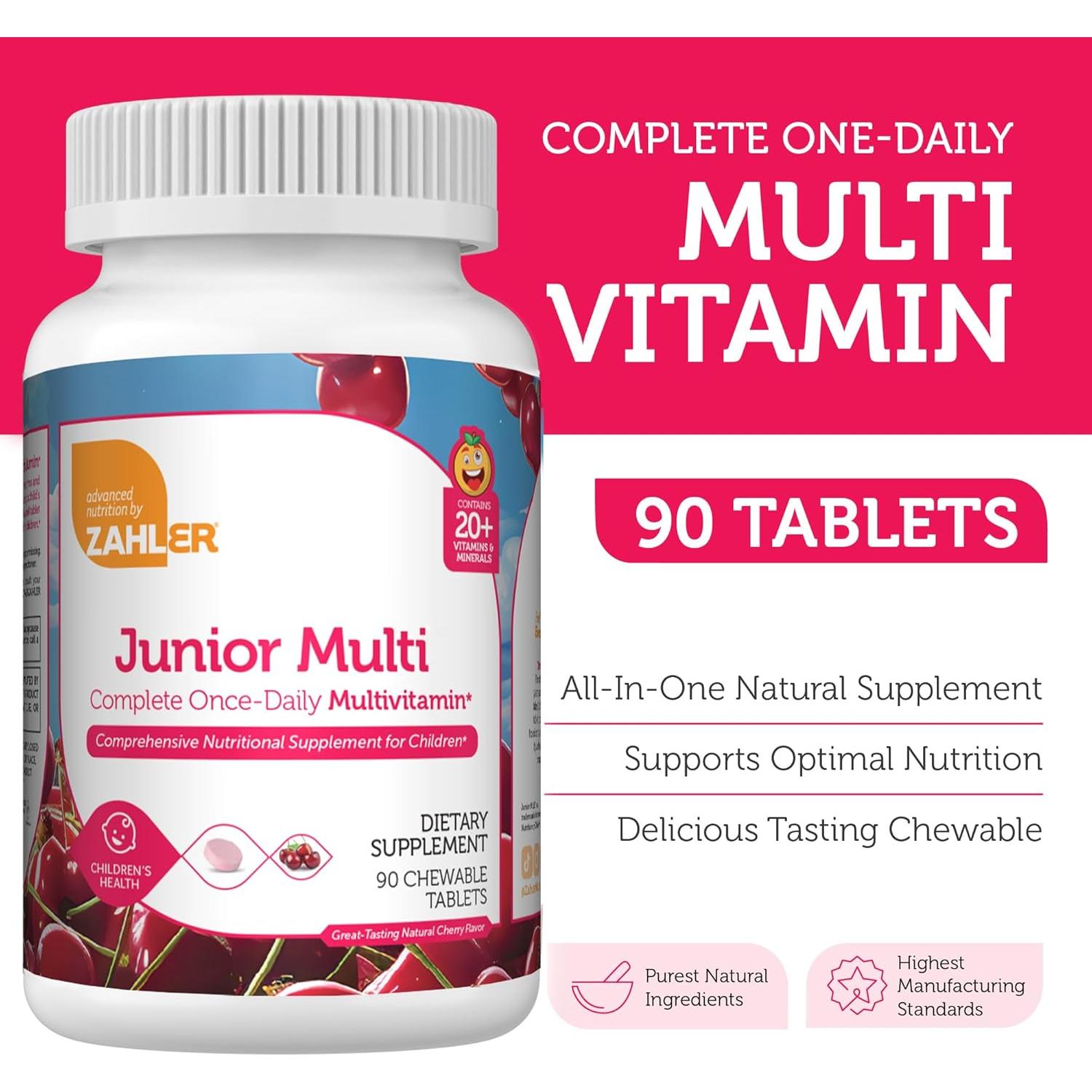Multivitaminas Masticables Zahler Kids 90 Tabletas Cereza
