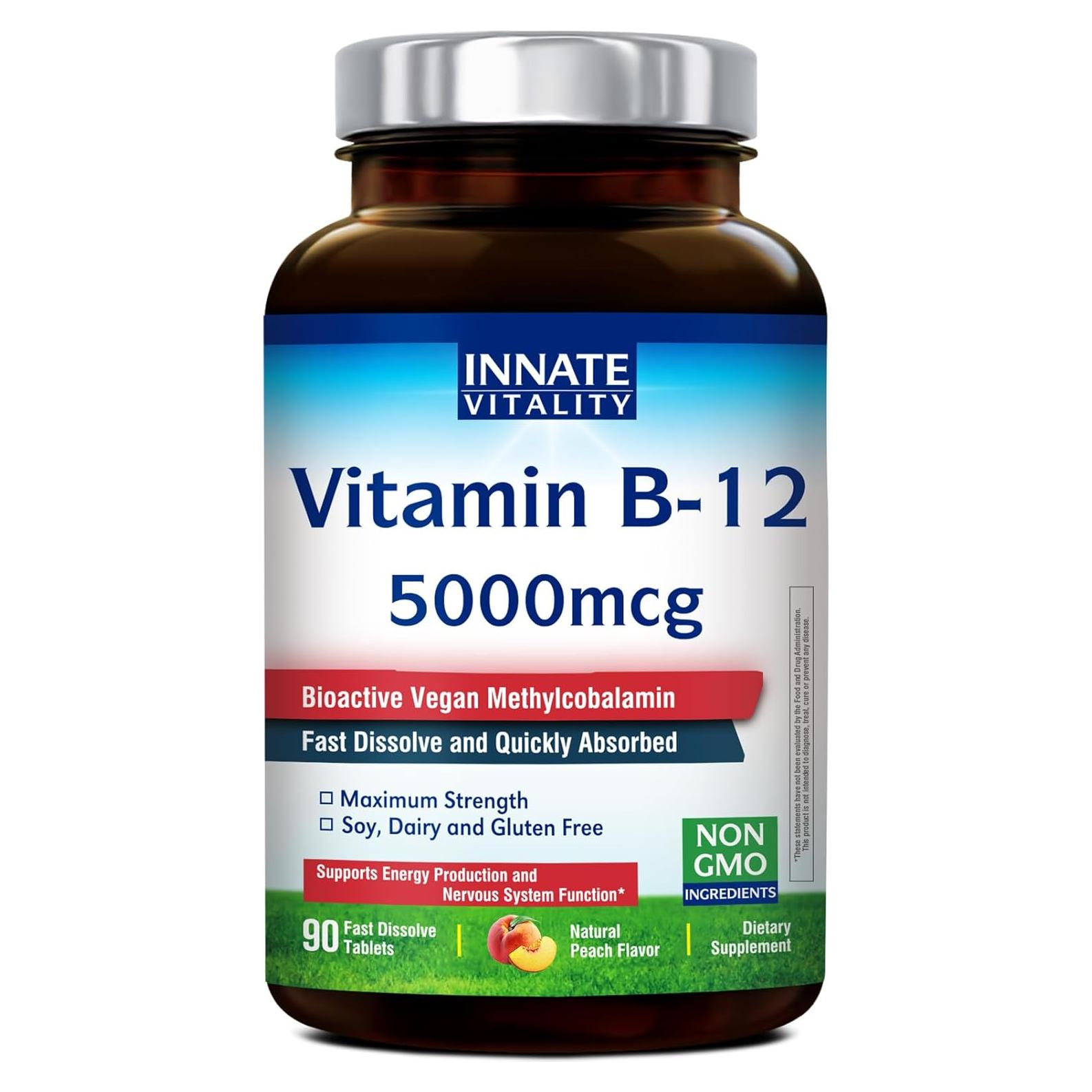 Vitamina B12 5000mcg Innate Vitality Sublingual Vegana 90 Tabletas