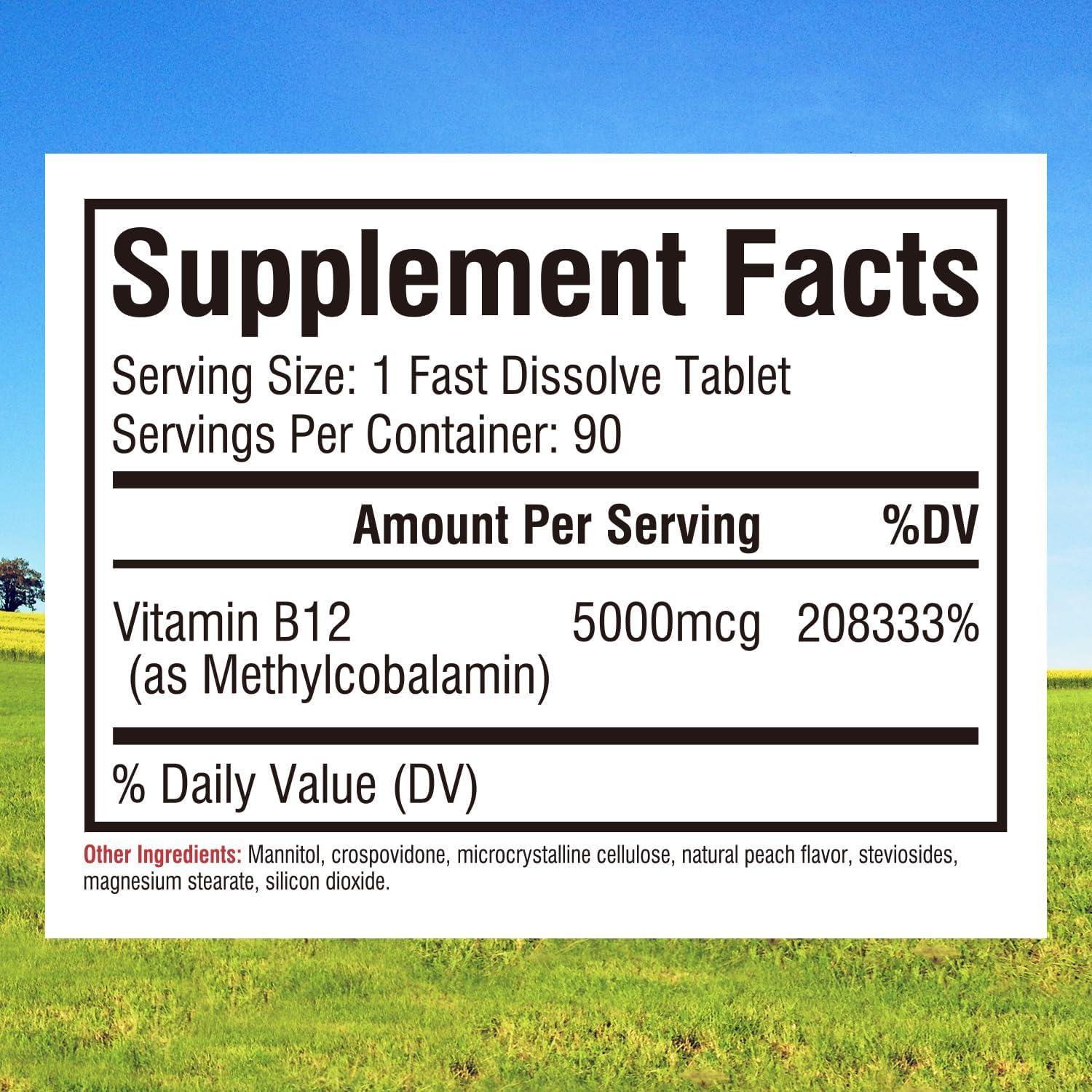 Vitamina B12 5000mcg Innate Vitality Sublingual Vegana 90 Tabletas