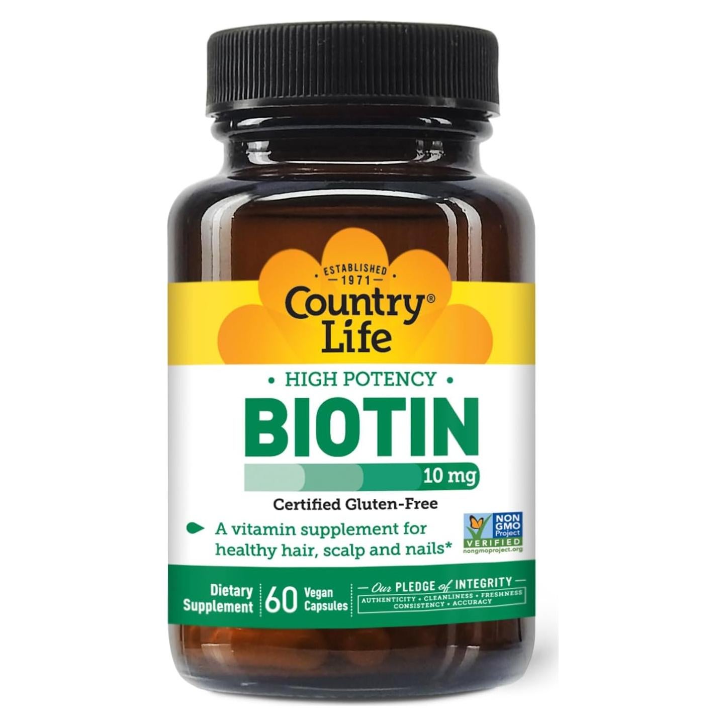 Suplemento de Biotina 10,000 mcg Country Life - 60 Cápsulas