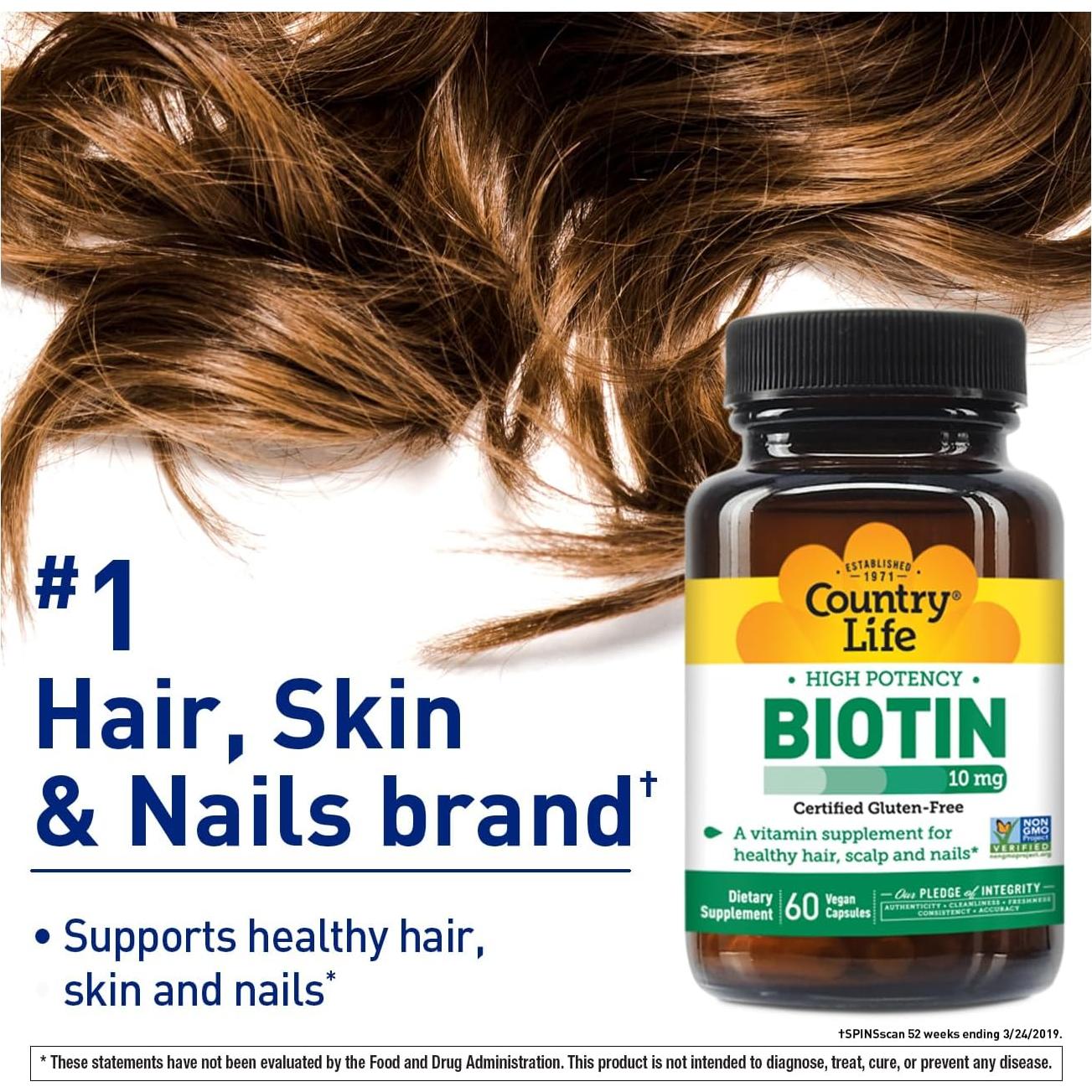 Suplemento de Biotina 10,000 mcg Country Life - 60 Cápsulas