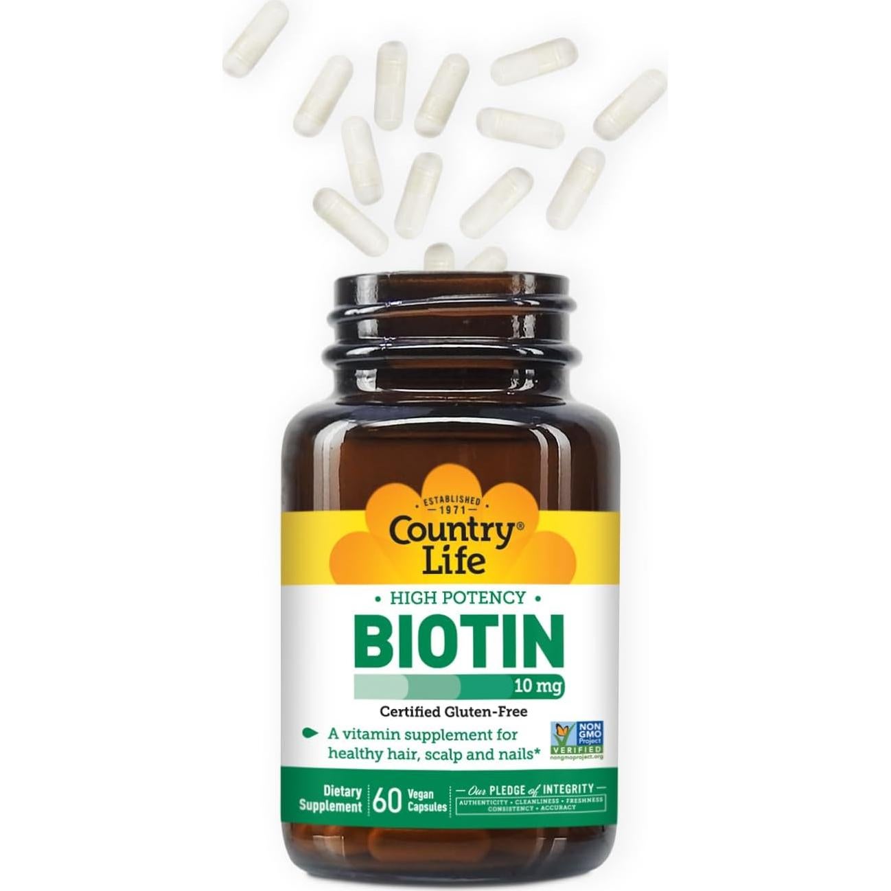 Suplemento de Biotina 10,000 mcg Country Life - 60 Cápsulas