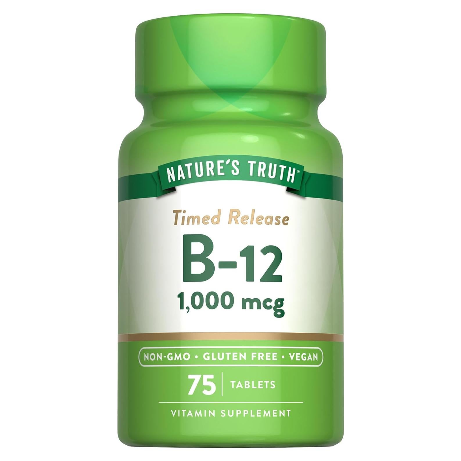 Suplemento Vitamina B12 Nature's Truth 1000 mcg 75 Tabletas Veganas