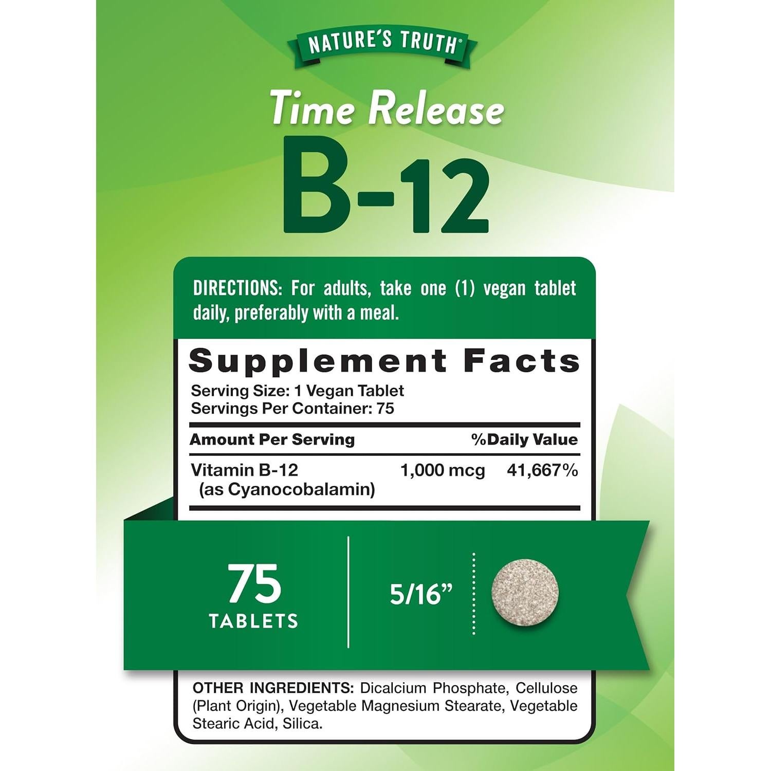Suplemento Vitamina B12 Nature's Truth 1000 mcg 75 Tabletas Veganas