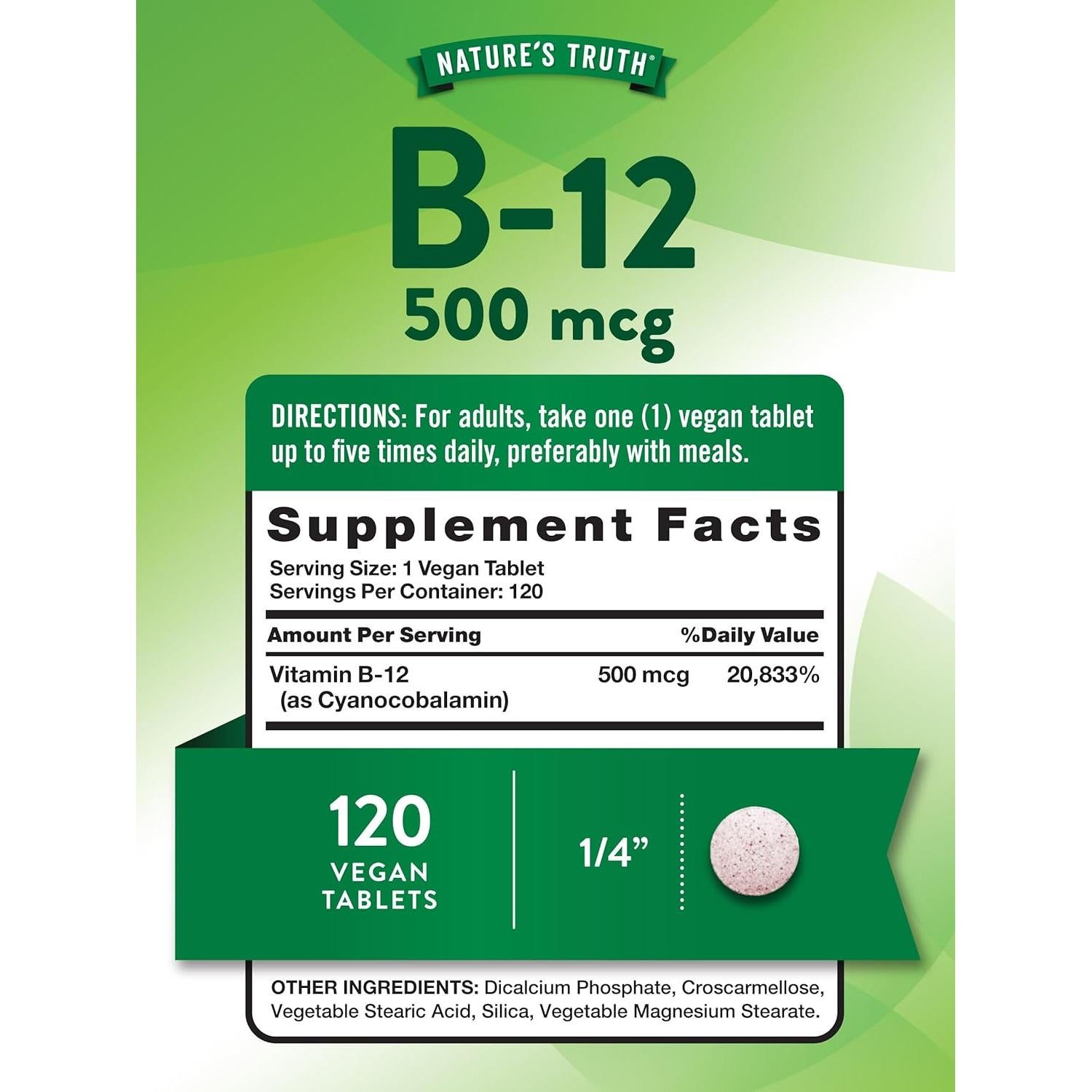 Vitamina B12 Cianocobalamina 500 mcg Vegana - La Verdad de la Naturaleza