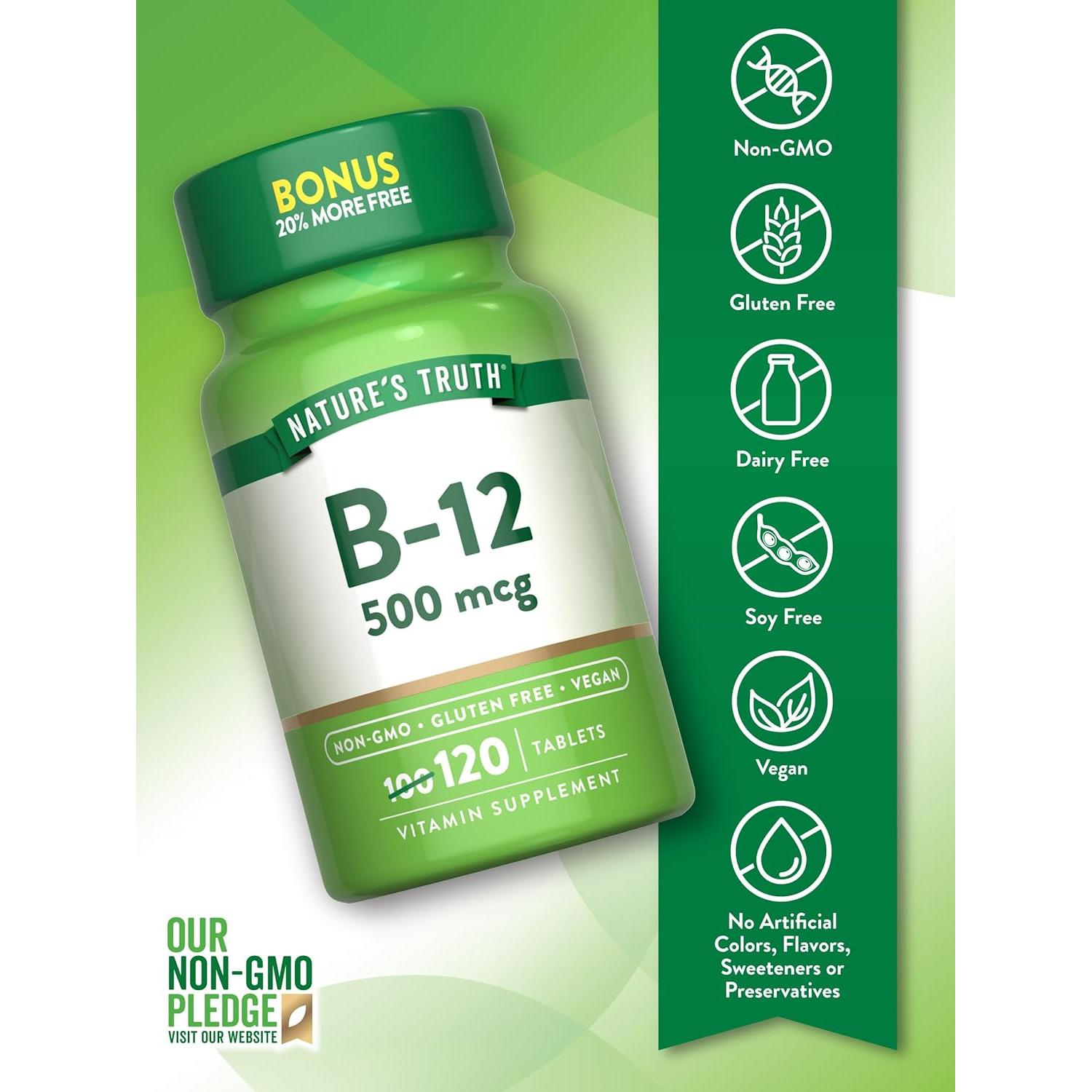 Vitamina B12 Cianocobalamina 500 mcg Vegana - La Verdad de la Naturaleza