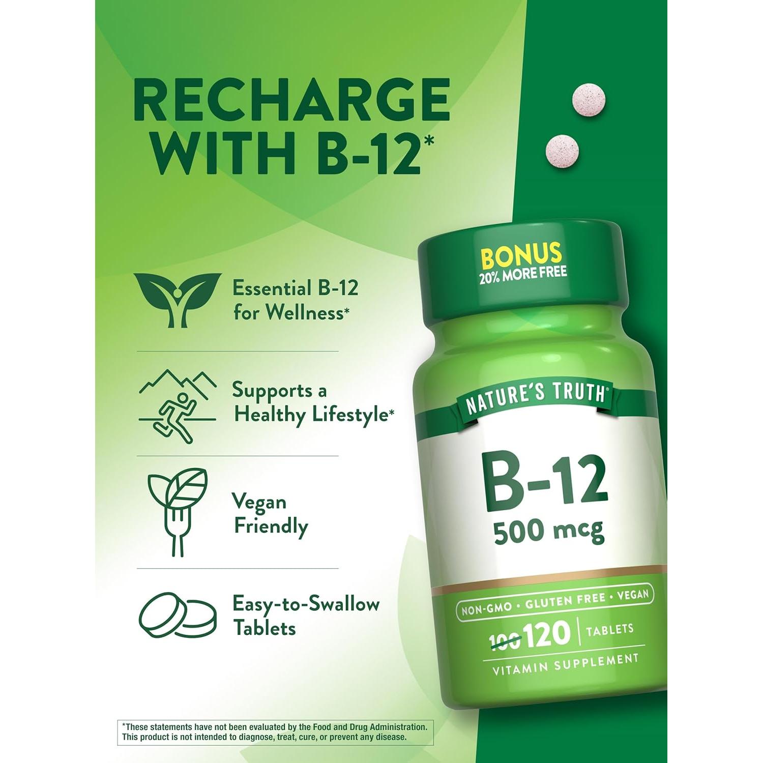 Vitamina B12 Cianocobalamina 500 mcg Vegana - La Verdad de la Naturaleza
