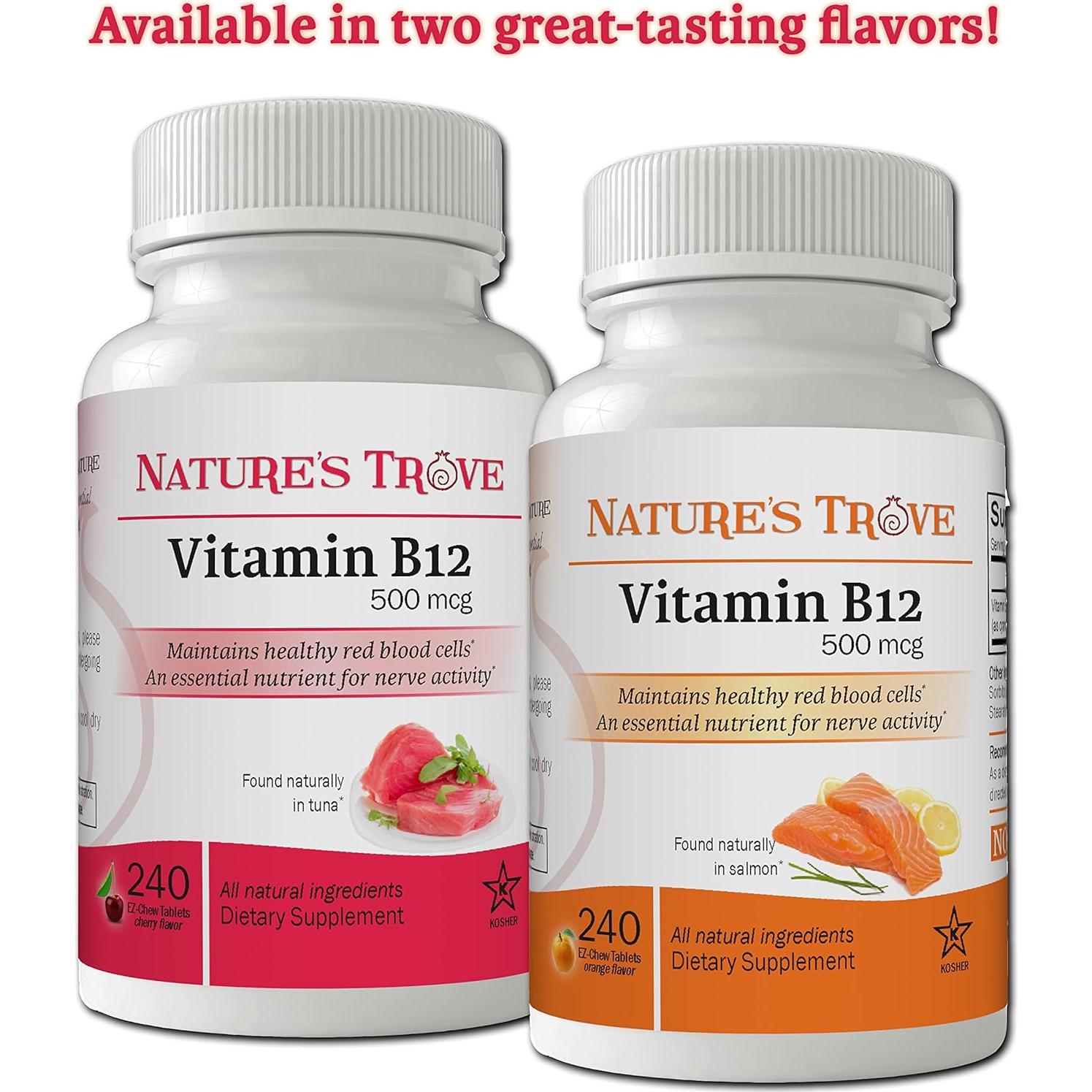 Vitamina B12 500 mcg Nature's Trove - 240 Tabletas Masticables Cereza
