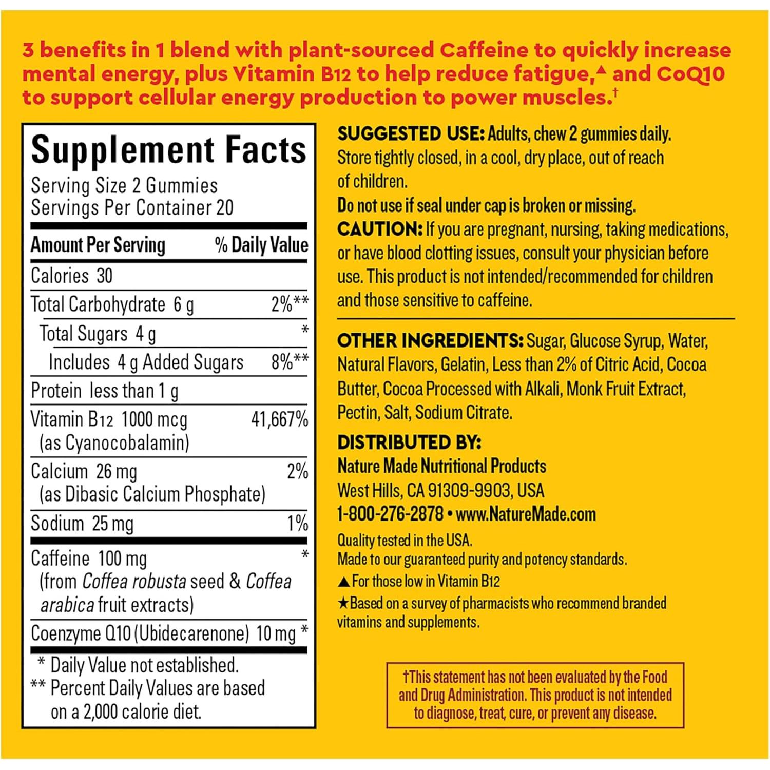 Gominolas Energéticas Nature Made Wellblends 40 Unidades - Cafeína, CoQ10 y B12