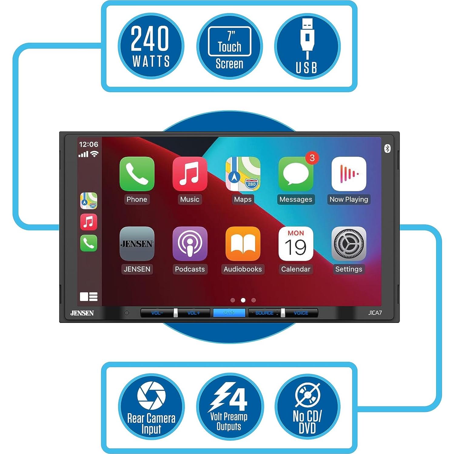 Estéreo de Coche Jensen J1CA7 Doble DIN 7" Bluetooth