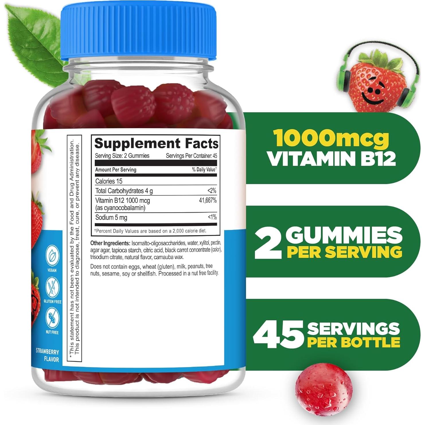 Gomitas de Vitamina B12 Sin Azúcar Lifeable 1000 mcg 90 Unidades