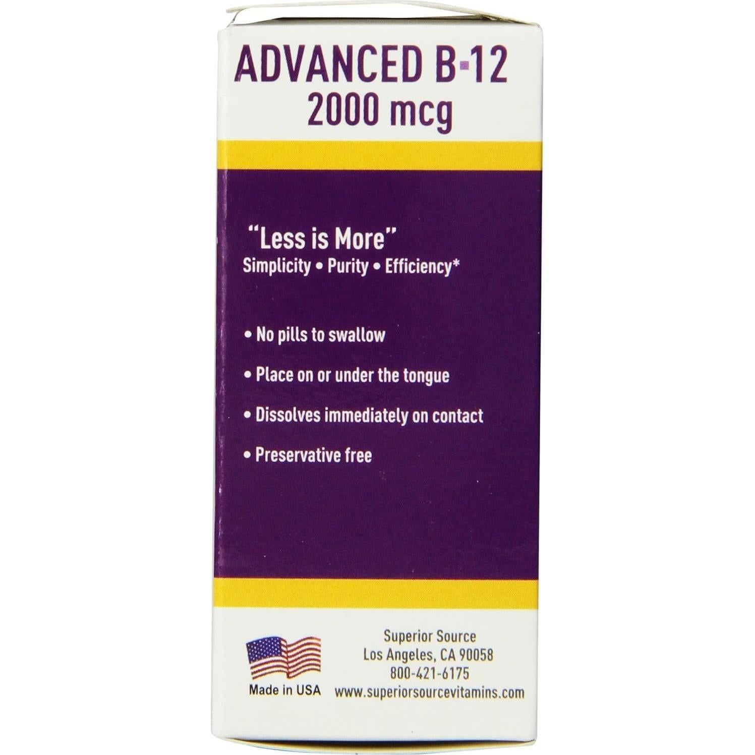 Suplemento de Vitamina B12 Superior Source 2000 mcg - 60 Tabletas