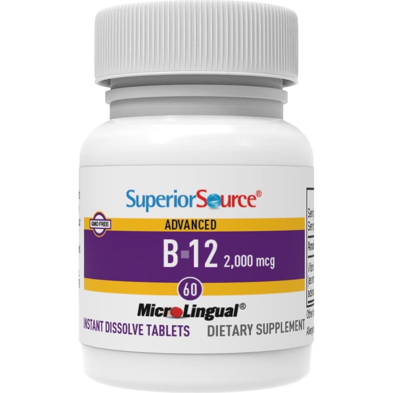Suplemento de Vitamina B12 Superior Source 2000 mcg - 60 Tabletas