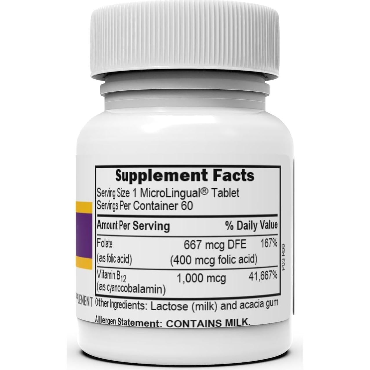 Tabletas Sublinguales Vitamina B-12 1000 mcg y Ácido Fólico 400 mcg - Superior Source - 60 Unidades