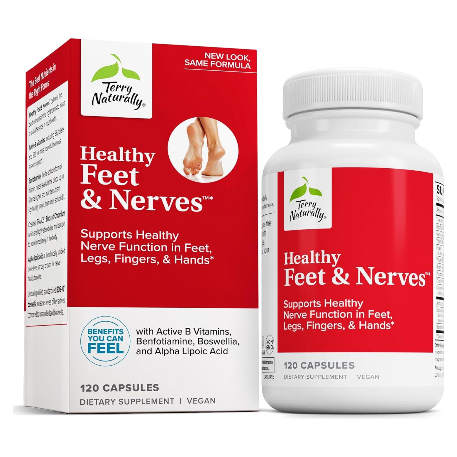 Suplemento Herbal Terry Naturally Pies y Nervios Saludables - 120 Cápsulas Veganas con Vitamina B12 y Boswellia