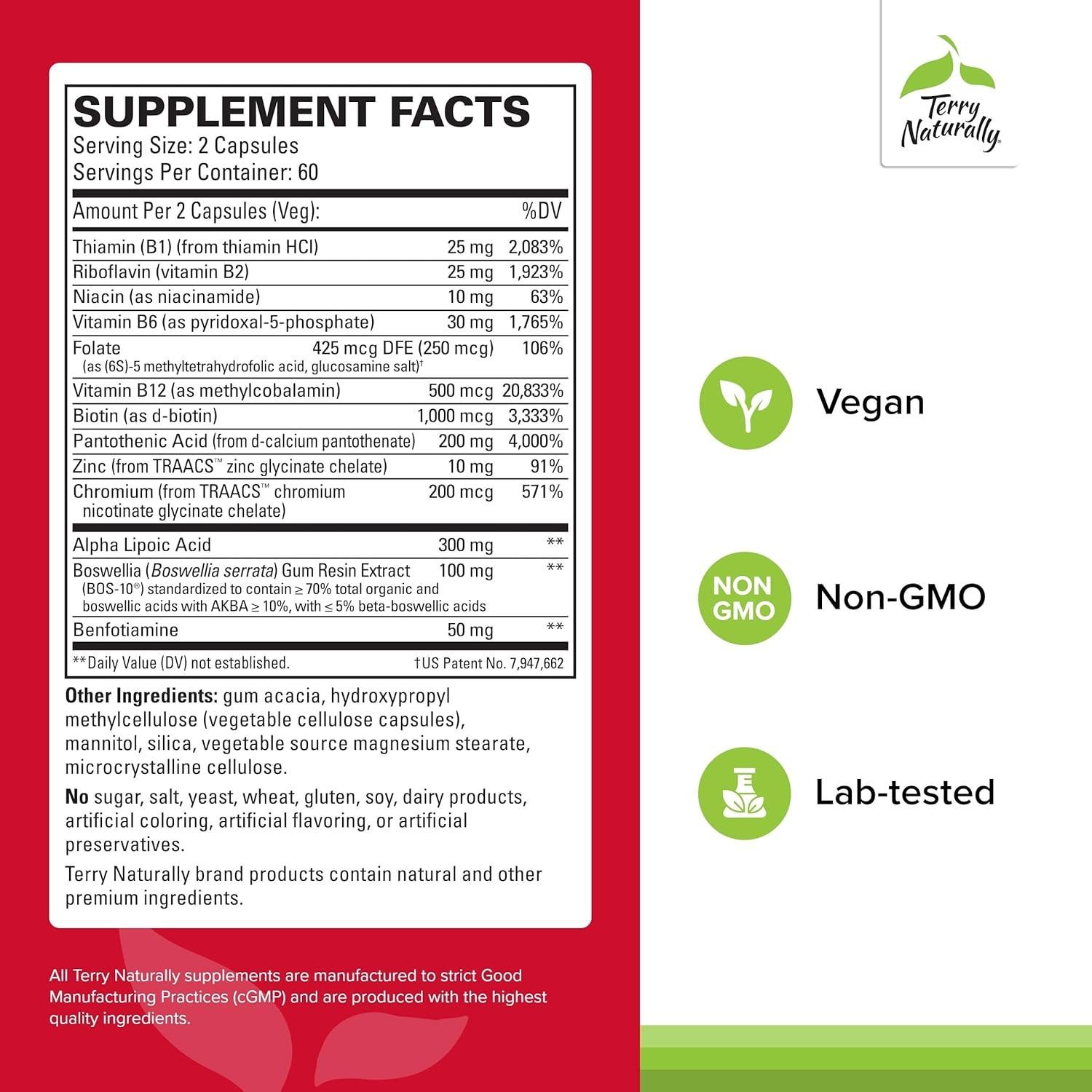 Suplemento Herbal Terry Naturally Pies y Nervios Saludables - 120 Cápsulas Veganas con Vitamina B12 y Boswellia