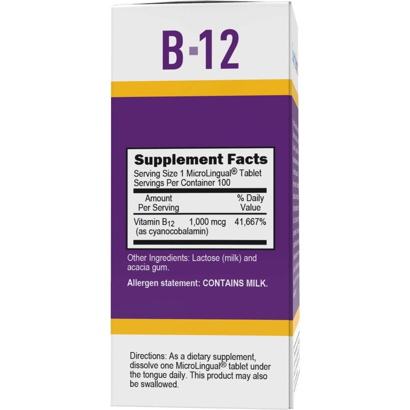 Vitamina B-12 Cianocobalamina Superior Source 1000 mcg 100 Tabletas