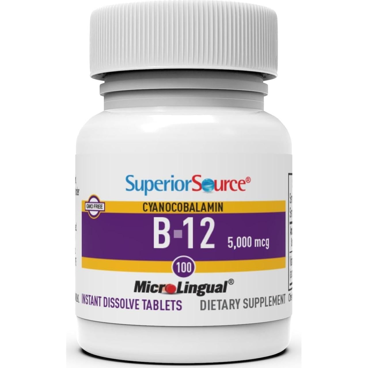 Tabletas Sublinguales Vitamina B12 Metilcobalamina 1000 mcg + Ácido Fólico 60 Unidades - Superior Source