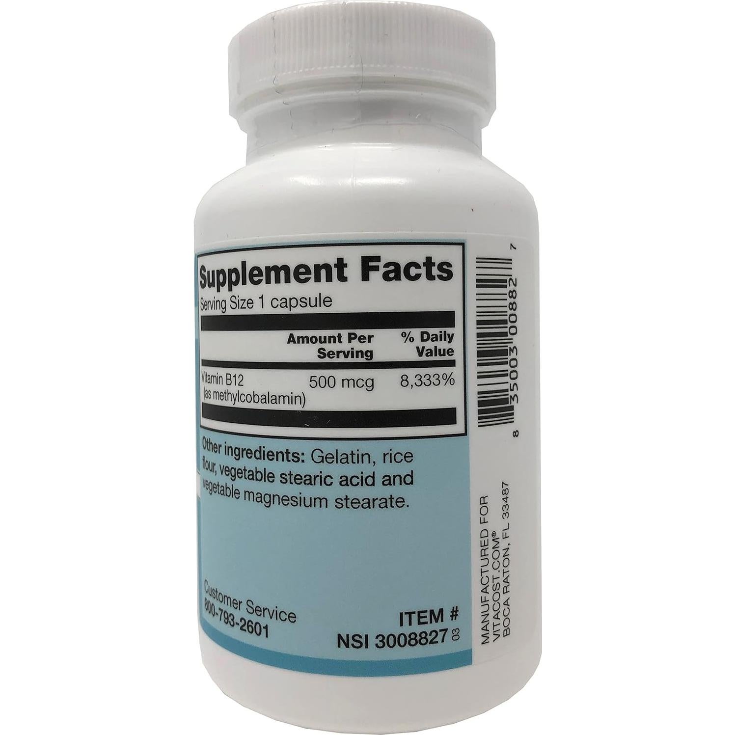 Vitacost Vitamina B-12 Metilcobalamina 500 mcg 300 Cápsulas