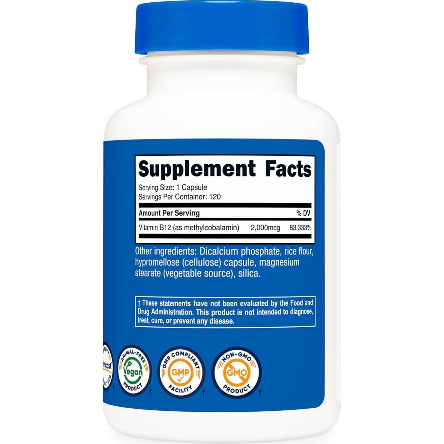 Nutricost Vitamina B12 2000mcg Metilcobalamina 120 Cápsulas Vegetarianas