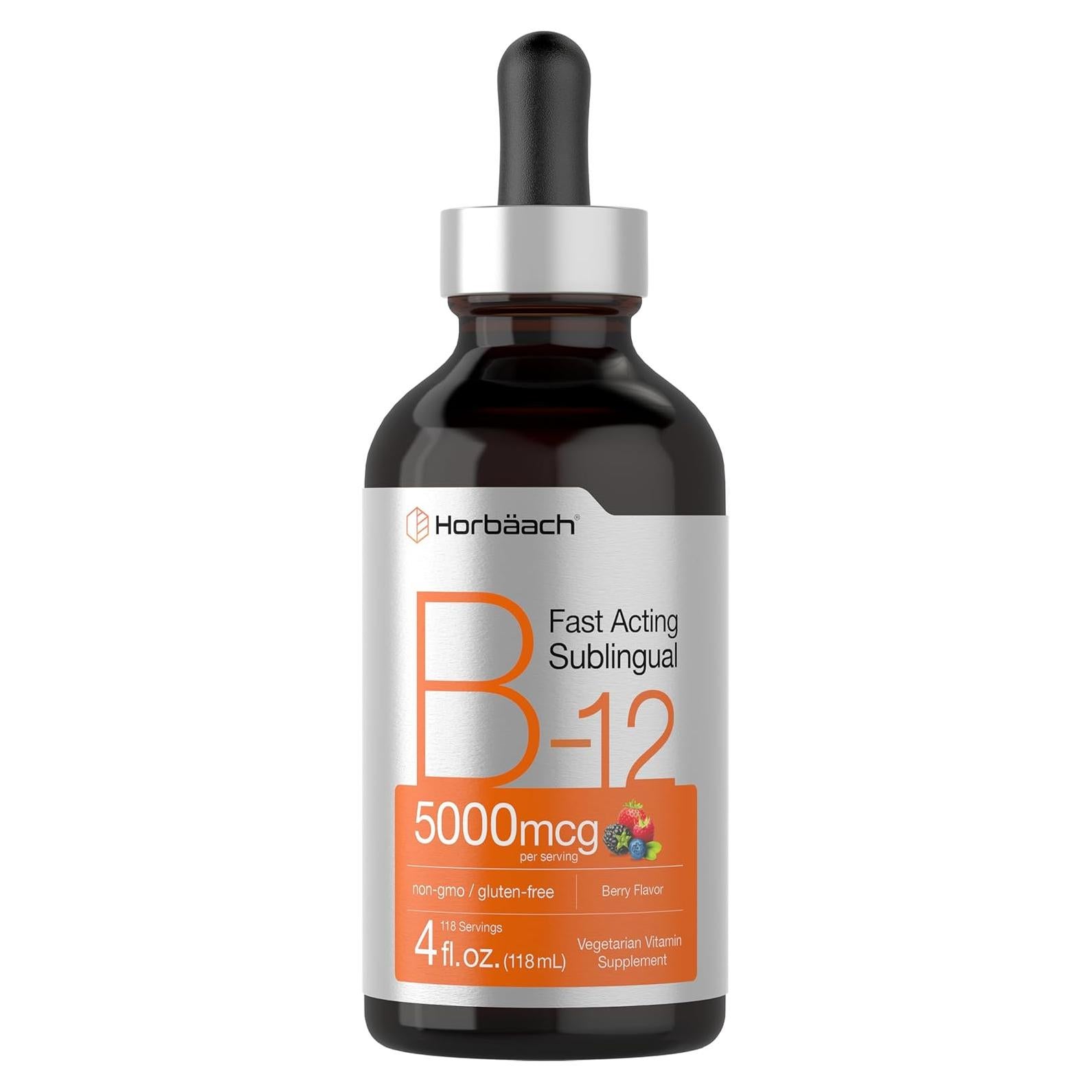 Suplemento de Vitamina B12 Horbaach 5000 mcg Gotas Líquidas Sabor Baya