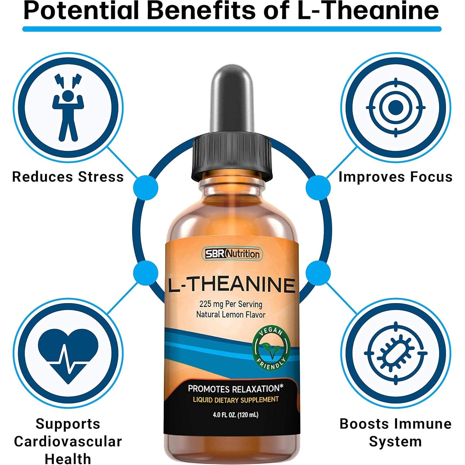 Gotas de L-Teanina Líquida SBR Nutrition 225 mg - Vegano, Sin Alcohol