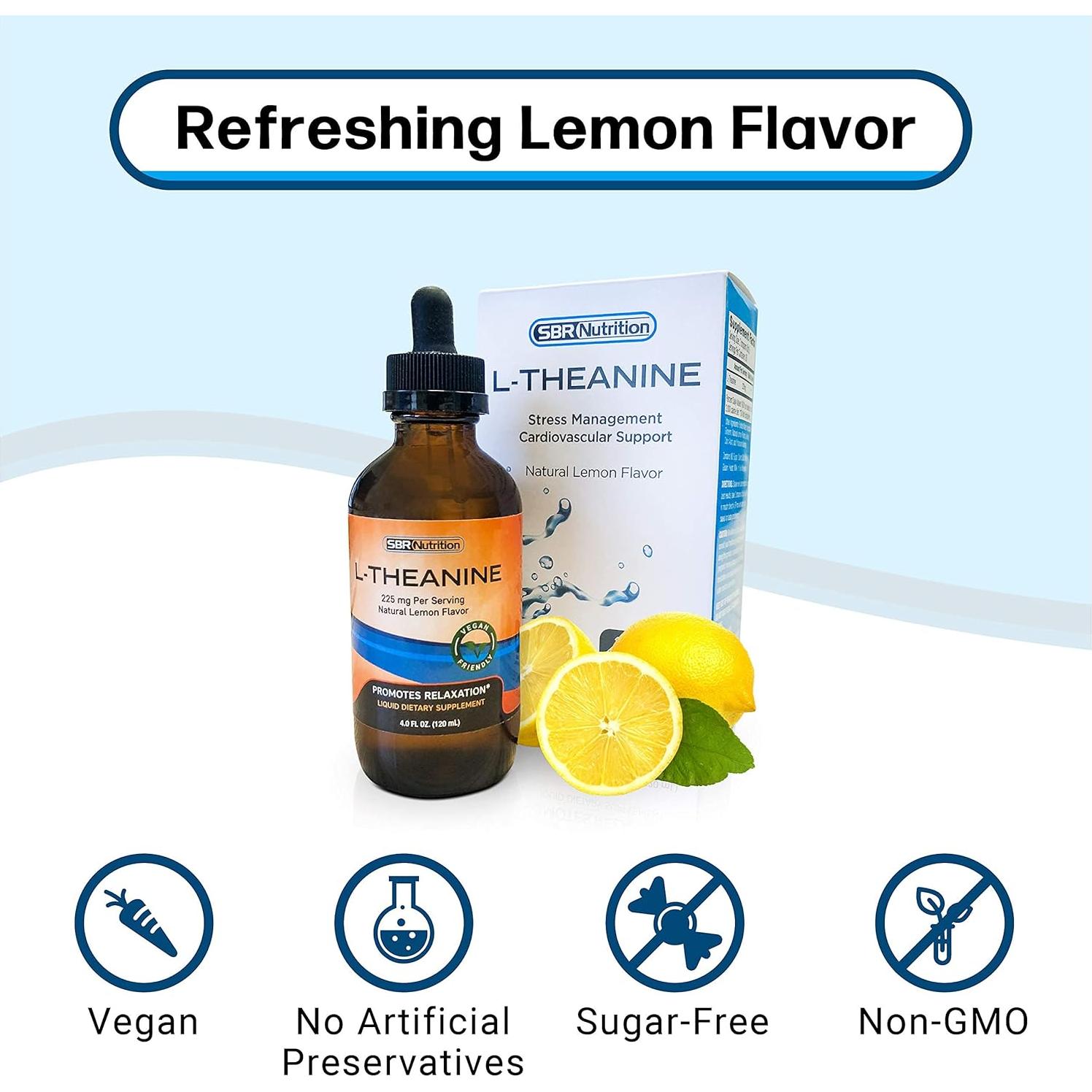 Gotas de L-Teanina Líquida SBR Nutrition 225 mg - Vegano, Sin Alcohol