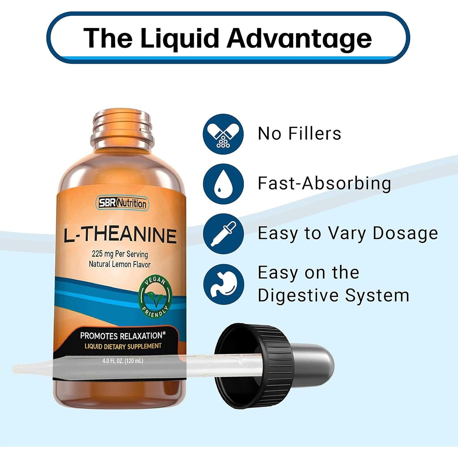 Gotas de L-Teanina Líquida SBR Nutrition 225 mg - Vegano, Sin Alcohol