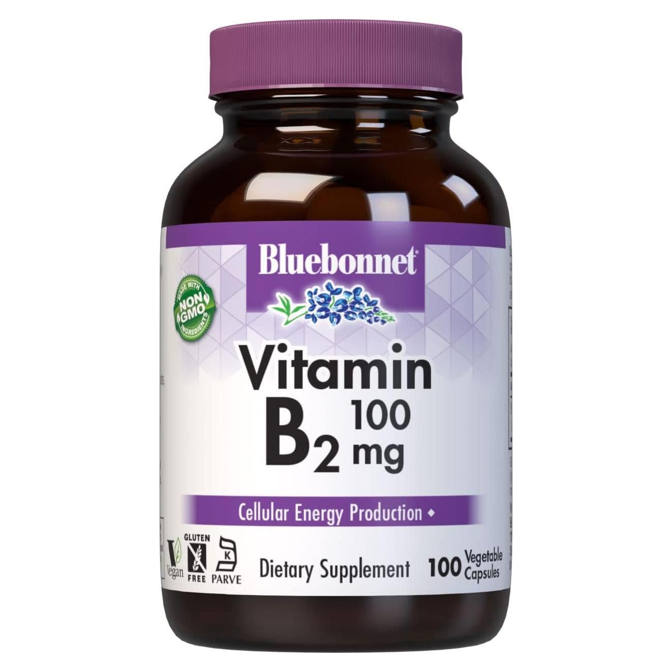 Vitaminas B2 Bluebonnet 100 mg - 100 Cápsulas Veganas