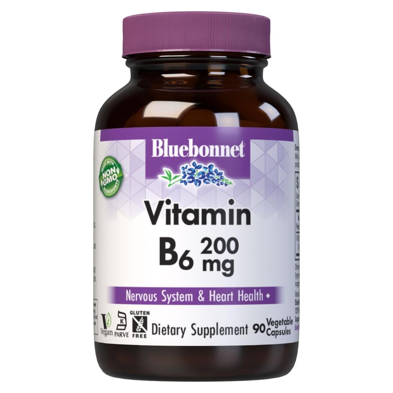 Cápsulas Vegetales Vitamina B6 200 mg Bluebonnet 90 Porciones