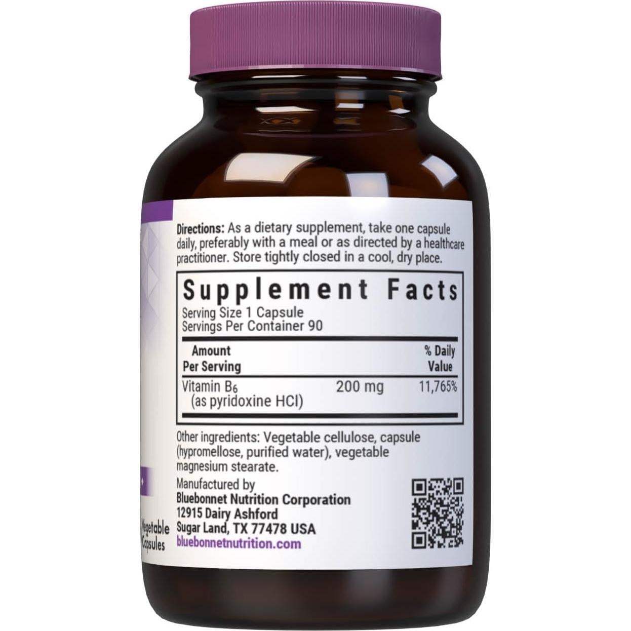 Cápsulas Vegetales Vitamina B6 200 mg Bluebonnet 90 Porciones