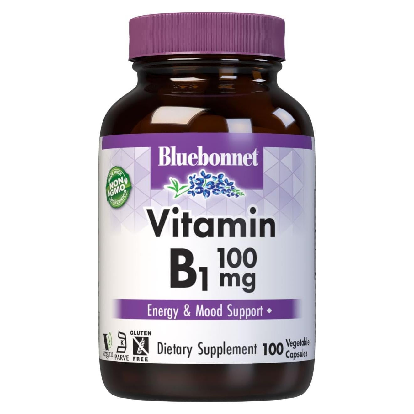 Vitamina B1 100 mg Bluebonnet - Tiamina HCl Vegana 100 Cápsulas