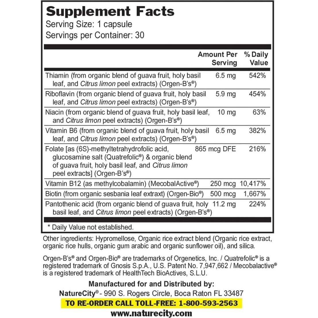 Suplemento Vitaminas B Naturales True-B NatureCity - 30 Cápsulas