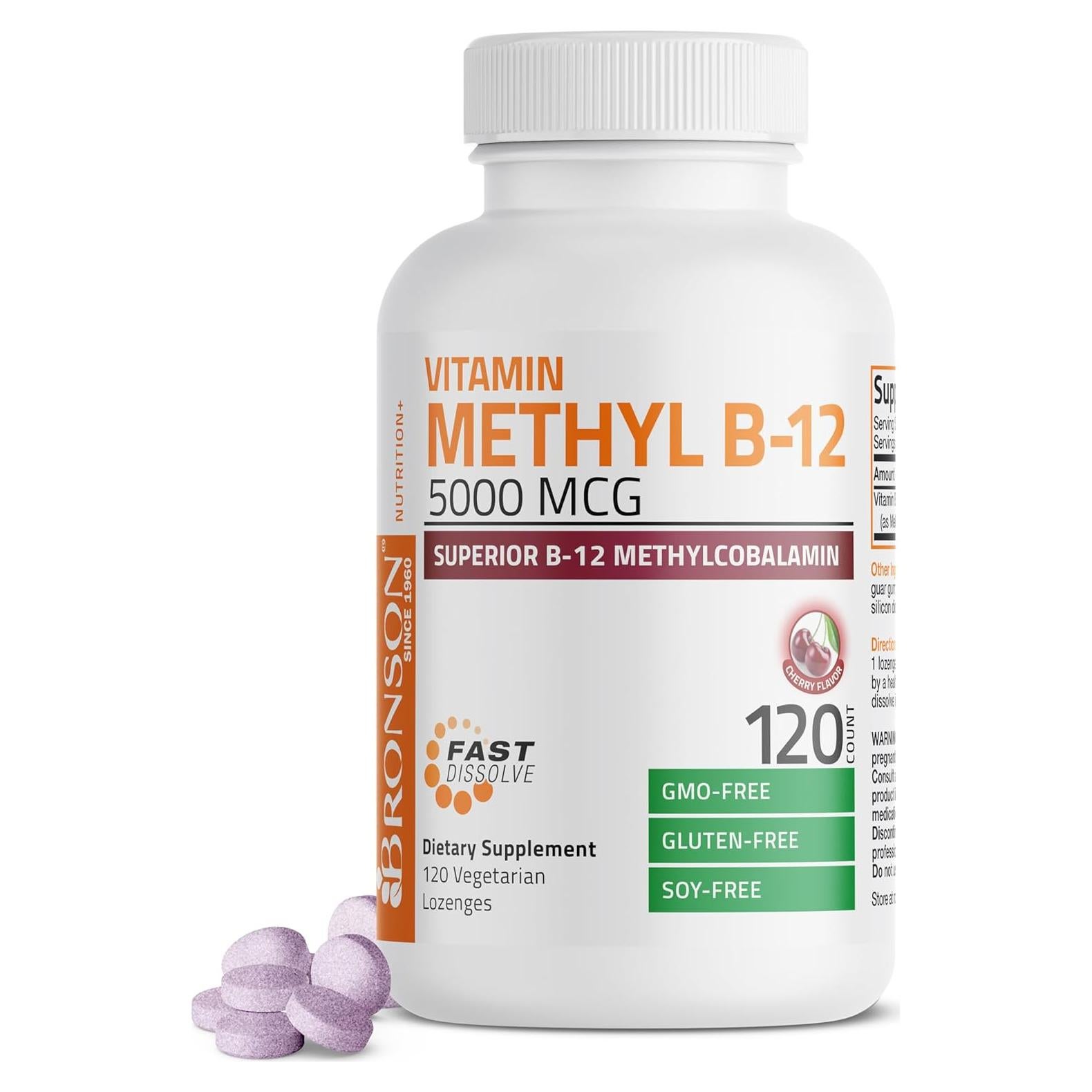Vitamina B12 Metilcobalamina Bronson 5000 mcg 120 Tabletas Cereza