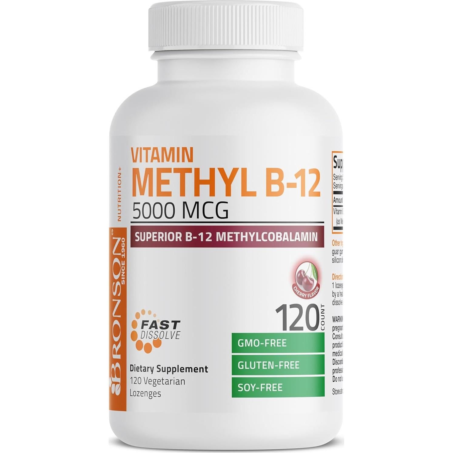 Vitamina B12 Metilcobalamina Bronson 5000 mcg 120 Tabletas Cereza