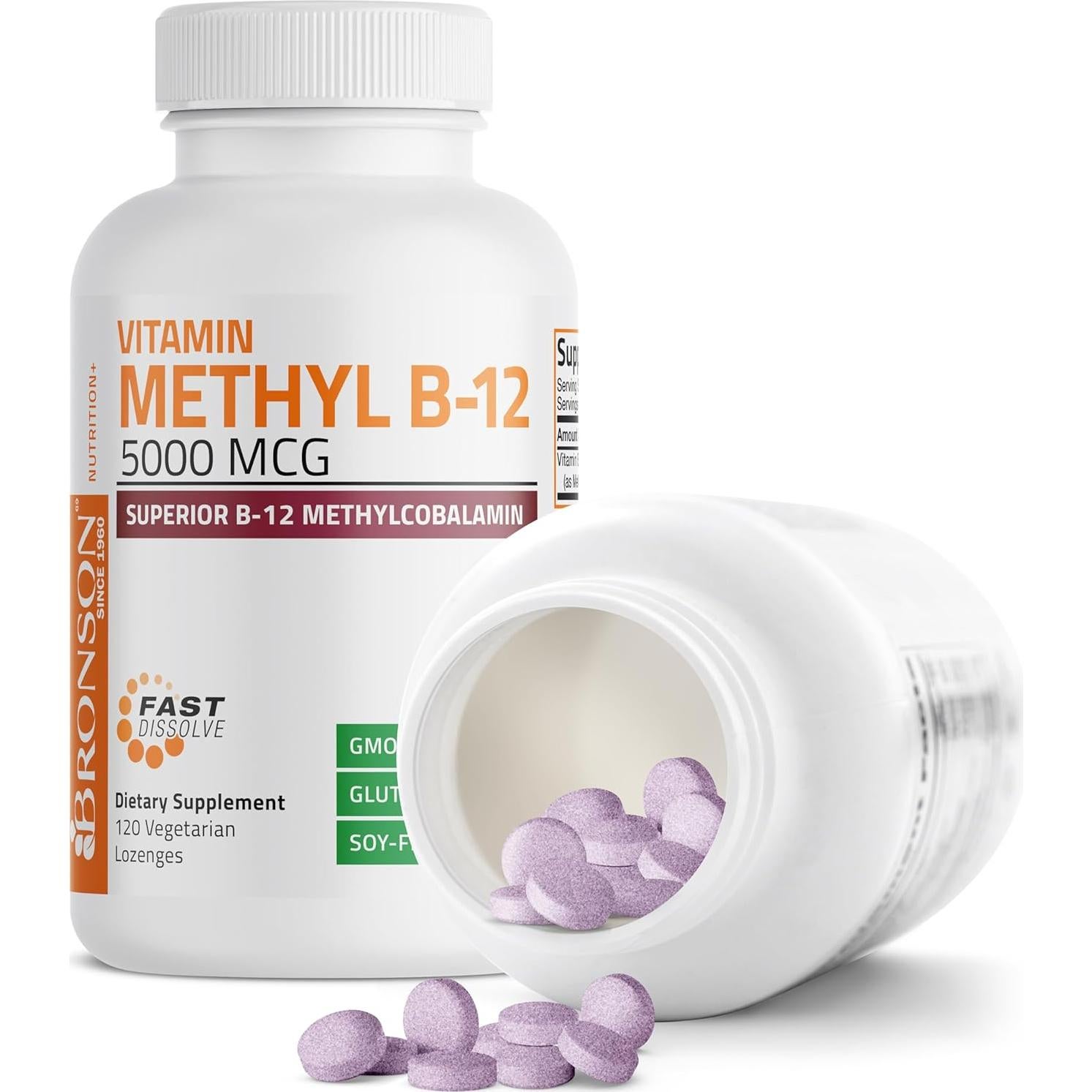 Vitamina B12 Metilcobalamina Bronson 5000 mcg 120 Tabletas Cereza