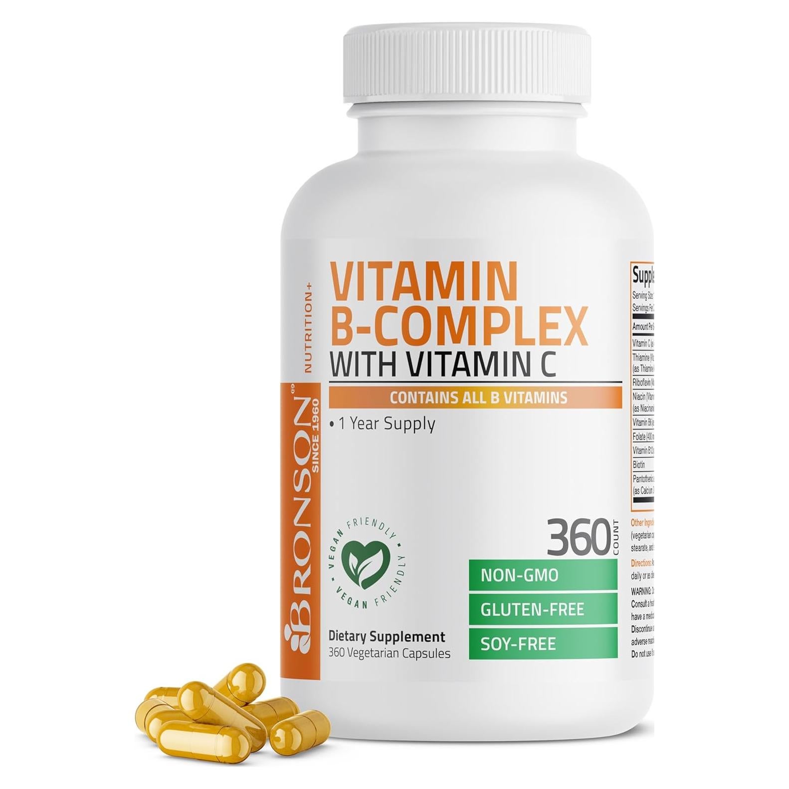 Complejo de Vitaminas B y C Bronson - 360 Cápsulas Vegetarianas