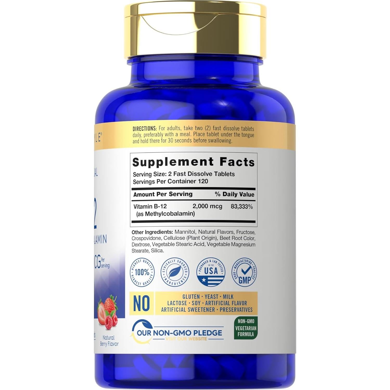 Carlyle Vitamina B12 Sublingual 2000 mcg 240 Tabletas Sabor Baya