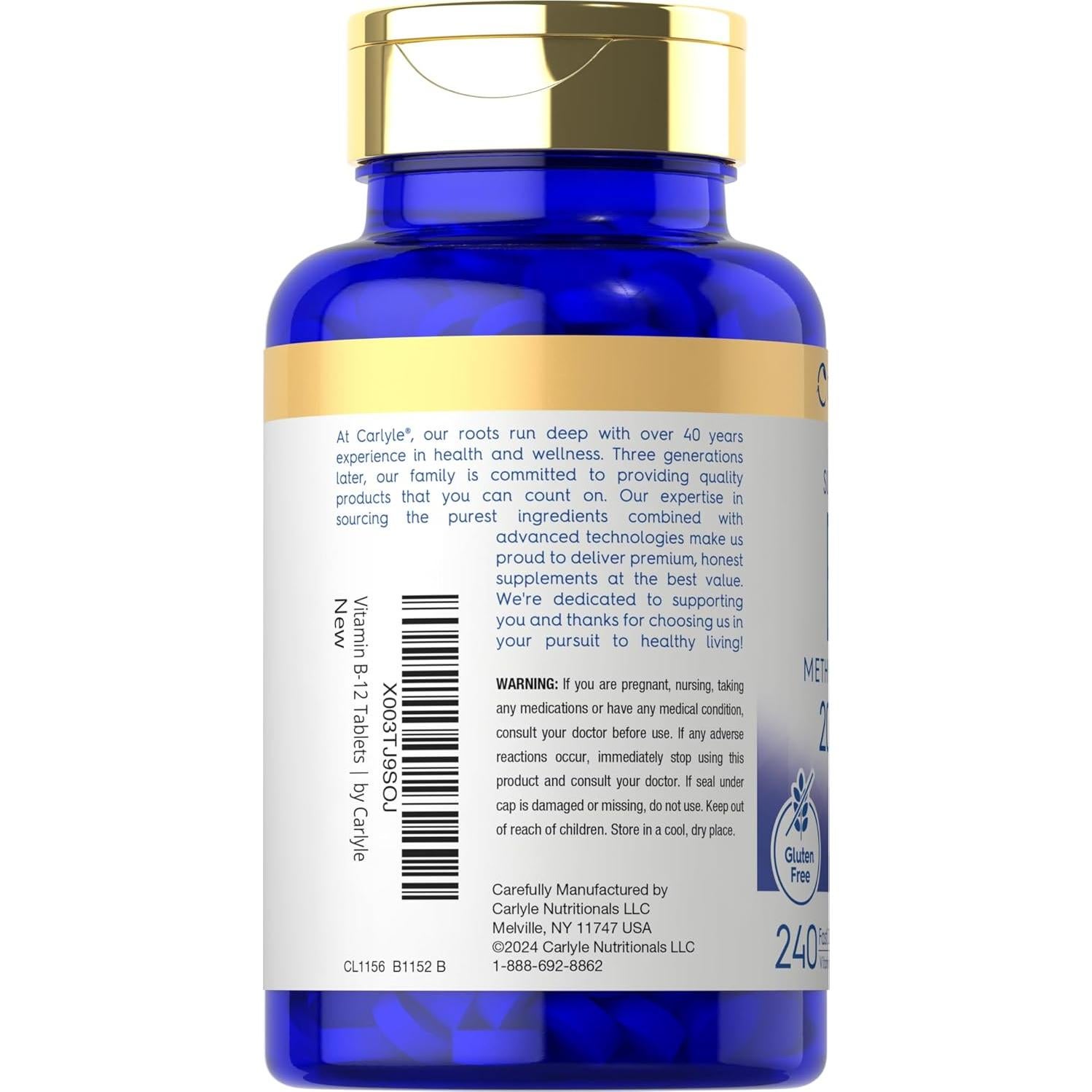 Carlyle Vitamina B12 Sublingual 2000 mcg 240 Tabletas Sabor Baya