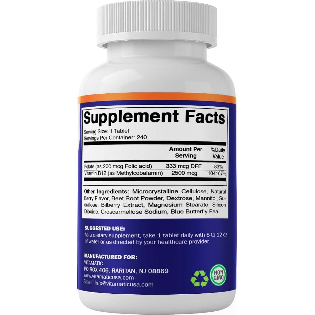 Vitamatic Metil B12 2500 mcg + Ácido Fólico 240 Tabletas