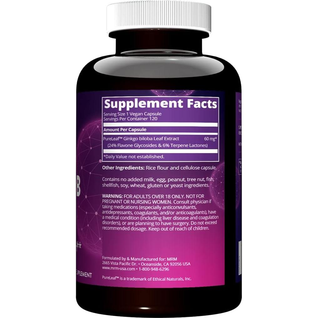 Suplemento Ginkgo B 60mg MRM Nutrition | Vegano | 120 Cápsulas