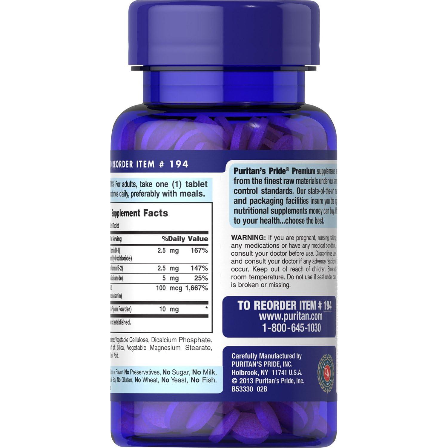 Suplemento Complejo de Vitaminas B Puritan's Pride 180 Tabletas